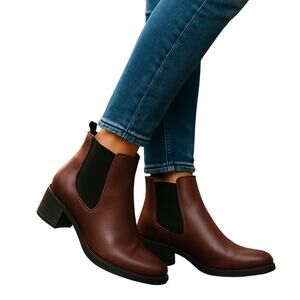 Unilady 8 Brown Women's Chelsea Ankle Boots 1 Inch High Heel  Shoes